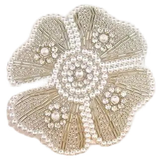Flower with Pearls Silver Beads and Many Rhinestones 4.5"