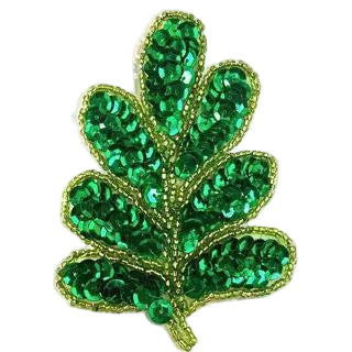 Diseño de Hojas con Lentejuelas Verdes y Cuentas Doradas 3" x 3.75"