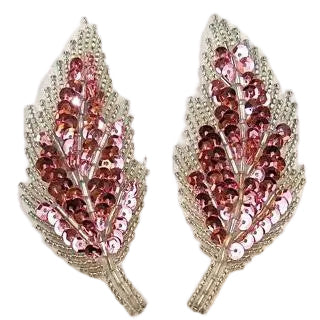 Hojas rosadas, par con cuentas de 3.5" x 2"
