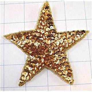 Gold Star with Sequins and Beads 2.25"