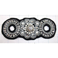 Designer Motif with Black Felt Backing White Beads and Silver Sequins and Rhinestone 2.25