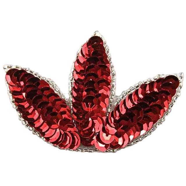 Diseño de tres hojas con lentejuelas rojas y cuentas plateadas de 3.8 cm x 7.6 cm