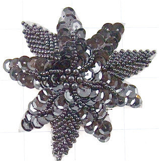 Flor con Perlas Negras y Lentejuelas 3" x 3"