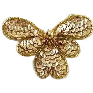 Aplicación de flor vintage con lentejuelas doradas y cuentas 3.5" x 2.5"