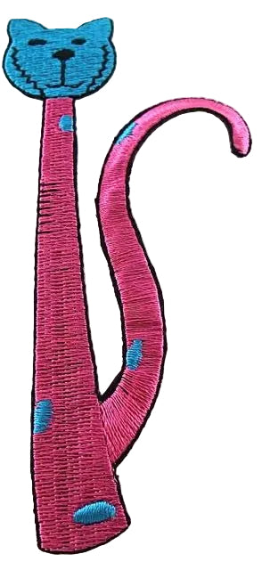 Gato, elección de color fucsia o amarillo bordado para planchar 4.75” x 2”