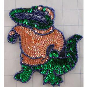 Alligator with Peach and Green Sequins and Beads 5" x 5" - Sequinappliques.com