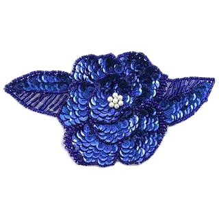 Flor con Lentejuelas Azul Royal y Cuentas con Centro de Racimo de Perlas 15.24 cm x 8.25 cm