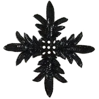 Flower with Black Sequin and Beads with Rhinestone 7" x7"