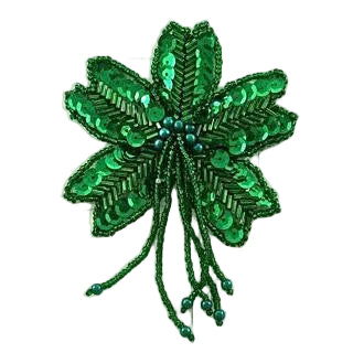 Flor de charretera - Lentejuelas verdes - Cuentas verdes/turquesa de 10,16 cm x 8,89 cm