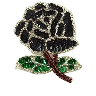 Rose with Black Sequins and Silver, Bronze and Green Beads 3" x 2"