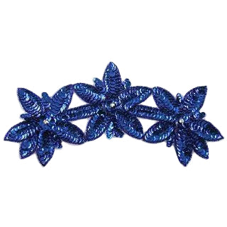 Flor triple con lentejuelas azul rey 24.1 cm x 10.2 cm