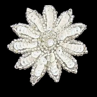 Flor con lentejuelas blancas y diamantes de imitación de 2"
