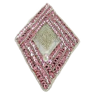 Designer Motif - Pink Sequins - Silver Beads 6" x 4"
