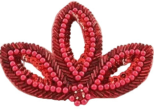 Hoja con lentejuelas rojas y cuentas con centro de diamante de imitación de 4.5" x 3"