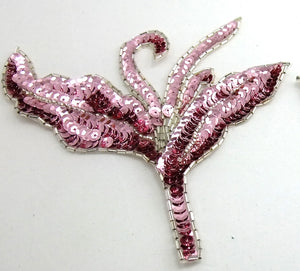 Designer Motif Dancing Leaf with Pink Sequins and Beads 7" x 6"