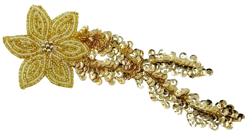Flower Gold Sequin Trail - White/Gold Beads 9" x 3.5"