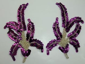 Design Motif 3 right side onlywith Mauve Sequins and Silver Beads 6" x 3.5"