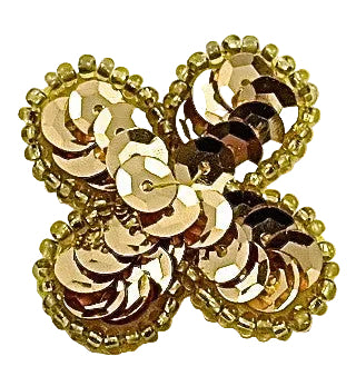 Flor con lentejuelas y cuentas doradas 3,8 x 3,8 cm