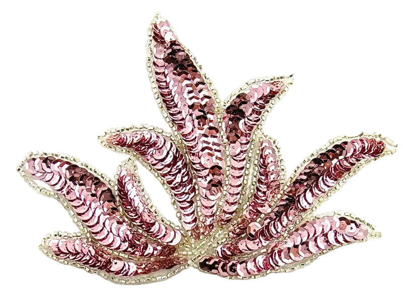 Leaf with Pink Sequins Silver Beads 4.5" x 6"