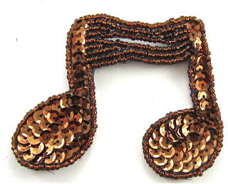Double Note with Bronze Sequins and Beads 2" x 3.5"