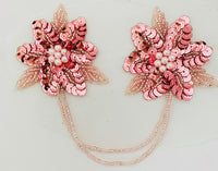 Epaulet Pink Sequin and Beaded with two strand beads 2.5