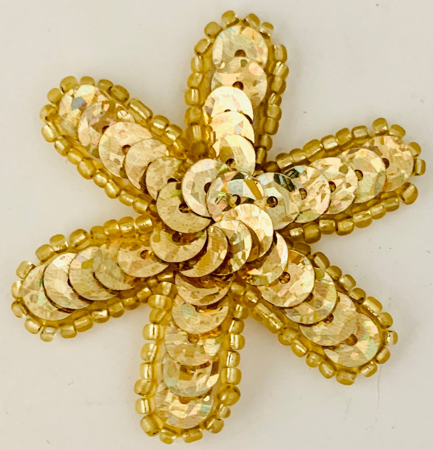 Flower Gold Sequin and Beads 2" x 2"