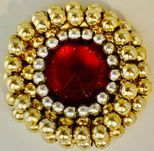 Load image into Gallery viewer, Gem Round with Red Gold and Silver Plastic Beads 1.25&quot;