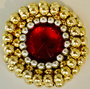 Gem Round with Red Gold and Silver Plastic Beads 1.25"