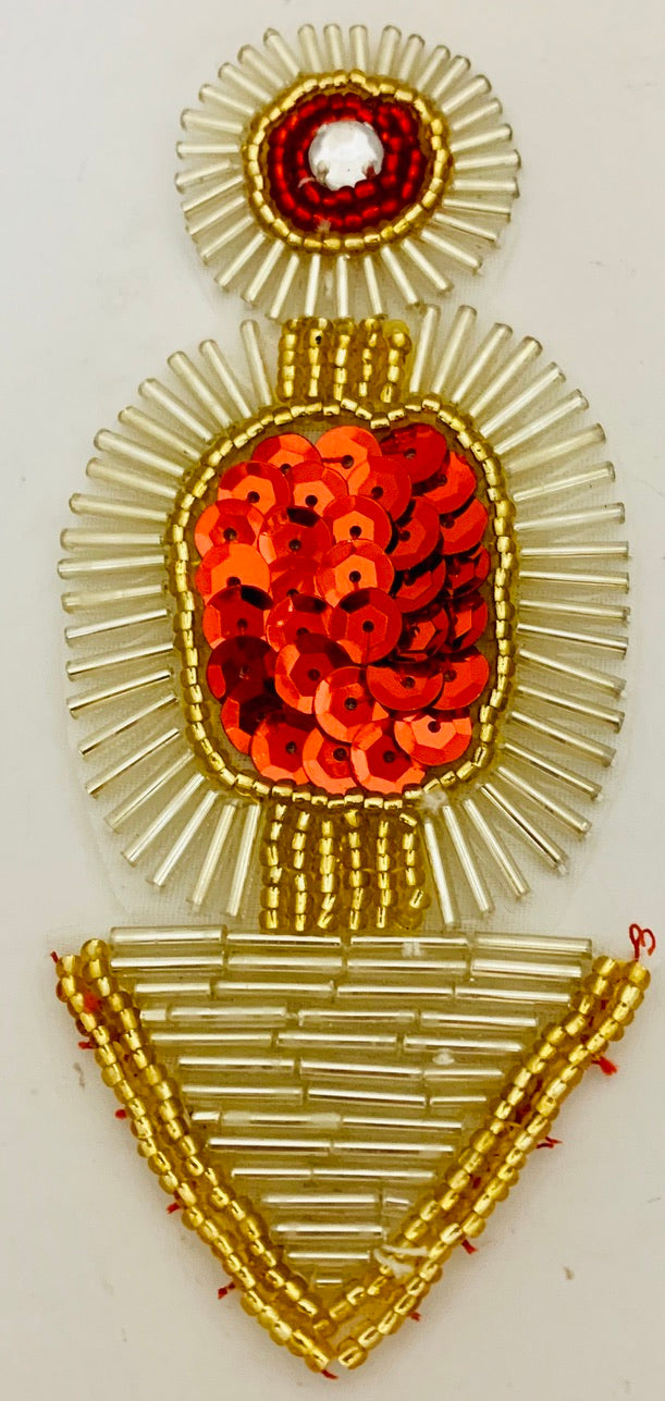 Charretera - Lentejuelas rojas - Cuentas rojas/doradas/plateadas - Diamantes de imitación de 10" x 2"