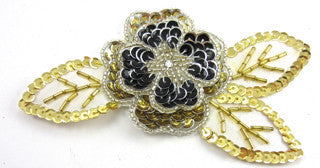 Flower with Gold Leaf and Black and Gold 3D Flower 3" x 5"