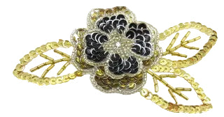 Flower with Gold Leaf and Black and Gold 3D Flower 3" x 5"