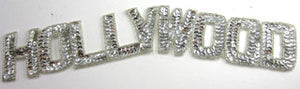 Hollywood, the word with Silver Sequins and Beads 2" X 11"