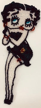 Vintage Cartoon Character Iridescent and Black Sequin Beaded 6.5" x 3"