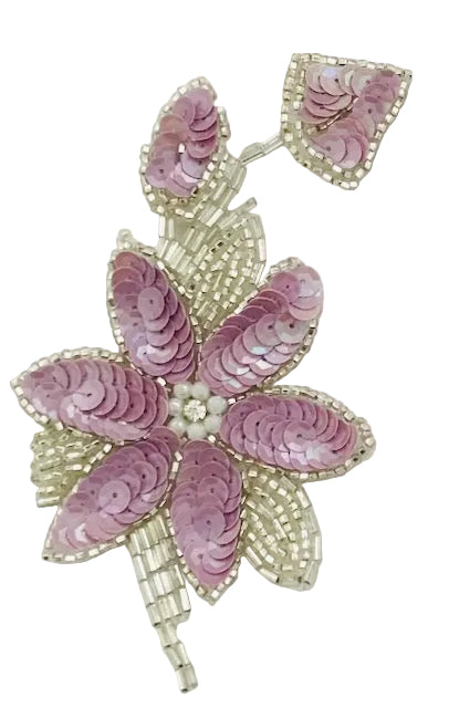 Flower Pairs and Singles with light Lavendar Sequins and Silver Beads and center Rhinestones 6" x 3.5"
