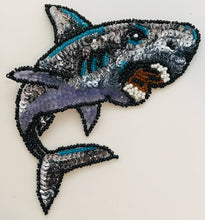 Load image into Gallery viewer, Shark with Iridescent purple and grey sequins and black white bronze Beads 5&quot; x 4&quot;