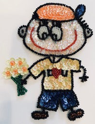 Cartoon Boy with Handful of Flowers 5.5" x 4”