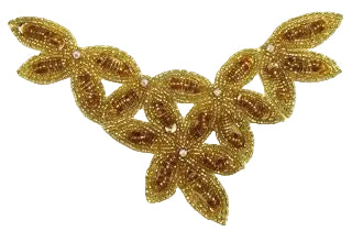 Flower Neck Line Gold Beaded with AB Rhinestones 7.5" x 4.5"