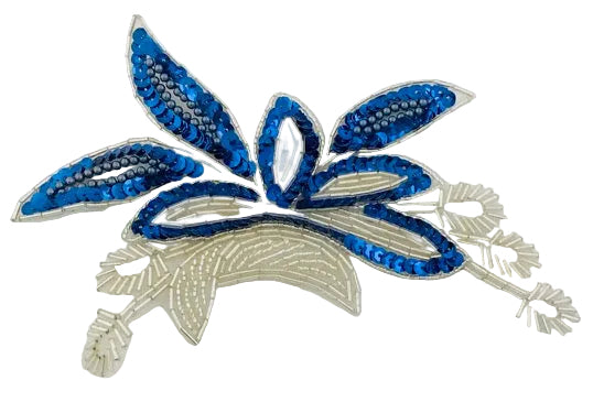 Flower - Royal Blue Sequins - Beads 4"x 7"