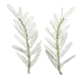 Leaf Pair with White Sequins and Silver Beads 6" x 3"