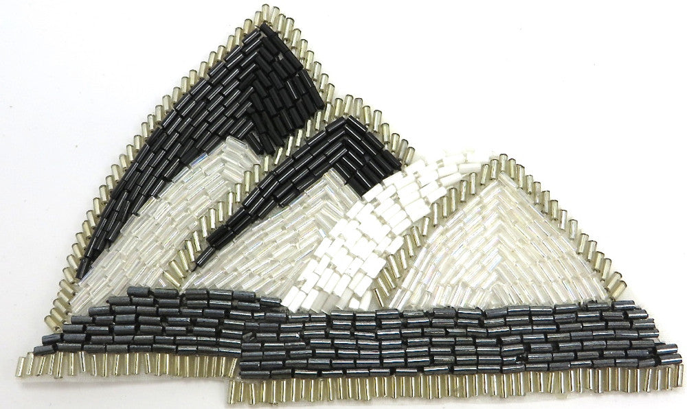 Motivo de diseñador de tres niveles - Cuentas plateadas/negras/iridiscentes de 5.5" x 3.5"