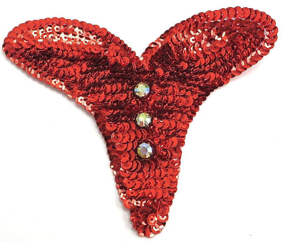 Designer Motif Red with Three AB Rhinestones 5" x 4"