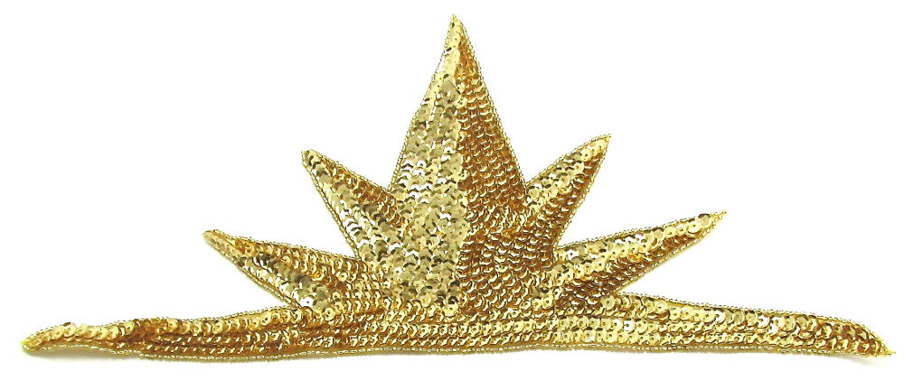 Crown Shape Appliqué with Gold Sequins and Beads 6.5" x 13'
