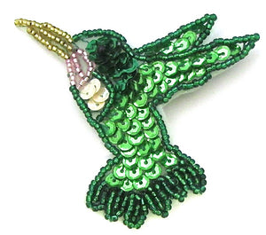 Hummingbird with Green Sequins and Beads 2.75"x 3"