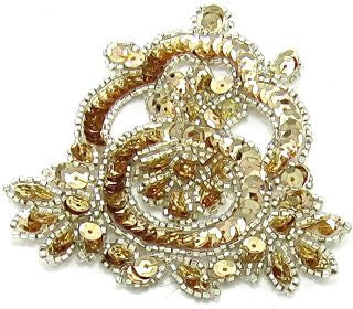 Designer Motif with Gold Sequins and Silver Beads 4" x 4"