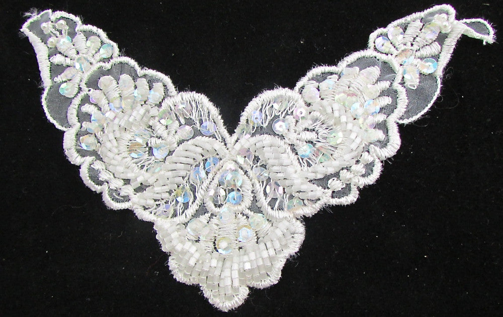 Designer Motif Neckpiece - Embroidery -Lace - White Beads - Iridescent Sequins 7" x 4.5"