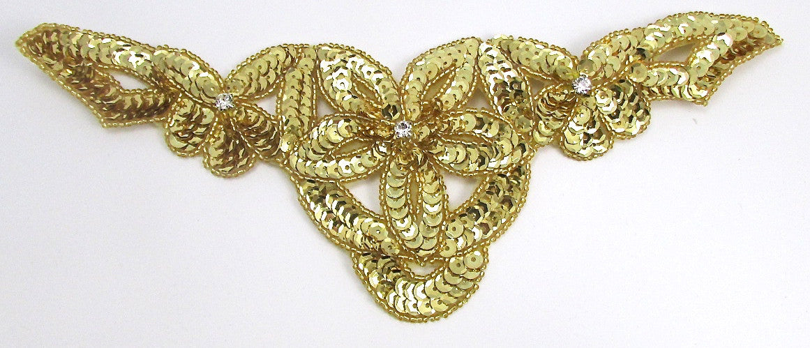 Flower Neck Line with Rhinestones 4" x 10.5"