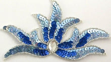 Load image into Gallery viewer, Leaf with Laser Shiny Two Tone Blue Sequins and Beads 6&quot; x 3&quot;