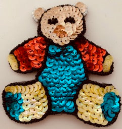 Bear with red/blue outfit 4" x 4"