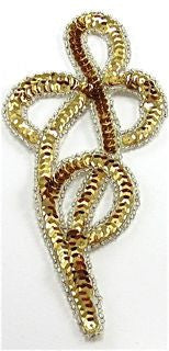 Design Motif Single Swirl - Gold Sequins - Silver Beads 7" x 3"