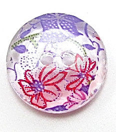 Button Glass with Streaks of Pink and Purple Flowers 1/5"